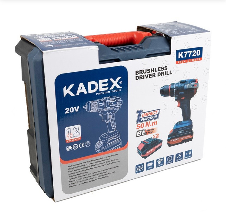 دریل پیچ گوشتی شارژی چکشی 20 ولت براشلس کادکس مدل K7720