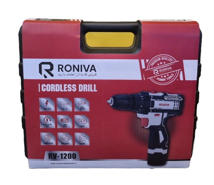 دریل شارژی ۱۲ ولت دو باتری با لوازم رونیوا مدل RV-1200